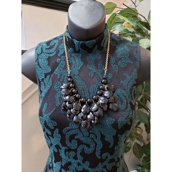 H&M Womens Black Green Lace Embroidered Sleeveless Back Zip Knee Length Dress 6 - Picture 2 of 13